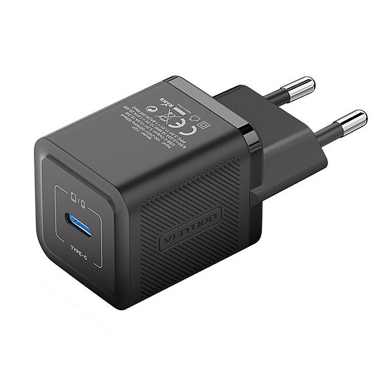 Fali töltő, Vention, FEPB0-EU, USB-C, 20W, GaN fekete