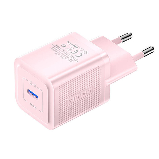 Fali töltő, Vention, FEPP0-EU, USB-C, 20W, GaN rózsaszín