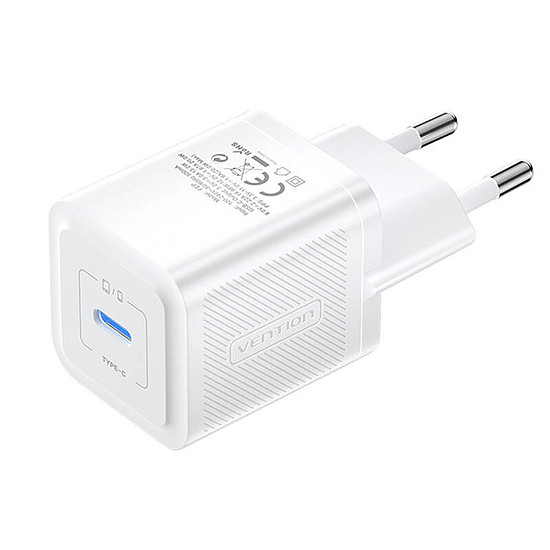 Fali töltő, Vention, FEPW0-EU, USB-C, 20W, GaN fehér