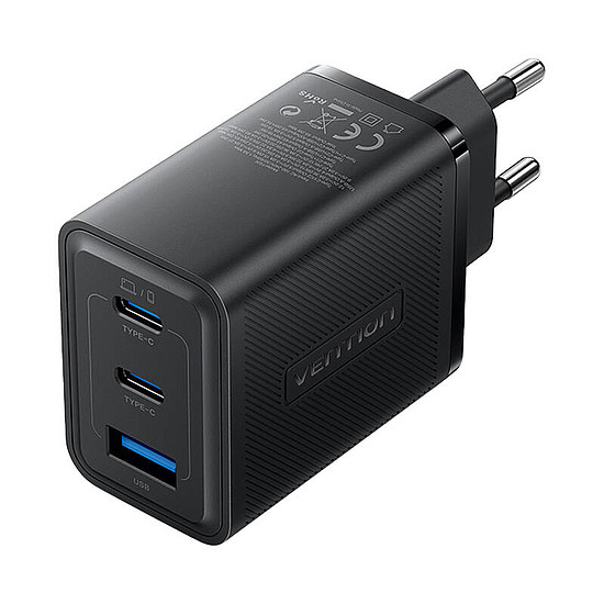 Fali töltő, Vention, FERB0-EU, 2xUSB-C, USB-A, 65W/65W/30W, GaN fekete