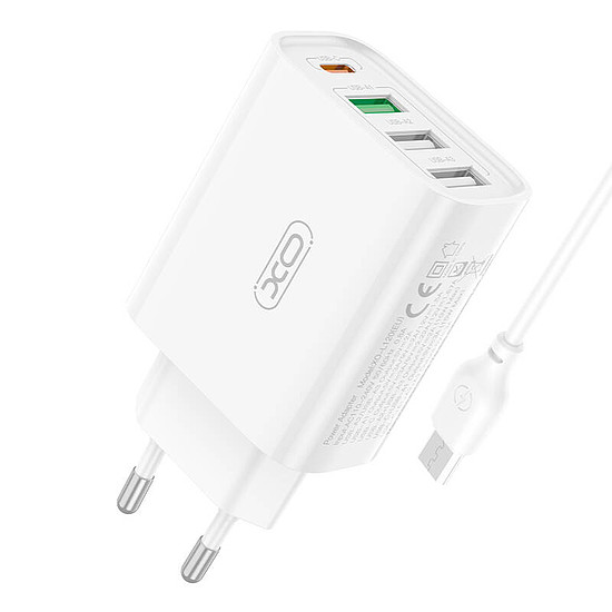 Fali töltő XO L120 3x USB, 1x USB-C, 18W, fehér (L120)