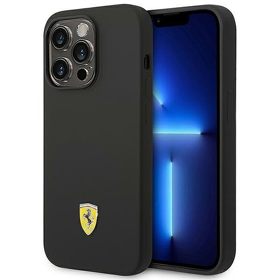 Ferrari FEHCP14LSIBBK iPhone 14 Pro 6.1" fekete/fekete keménytokos szilikon fém logoó