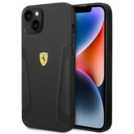 Ferrari FEHCP14MRBUK iPhone 14 Plus 6.7" fekete/fekete keménytokos bőr bélyegző oldalai