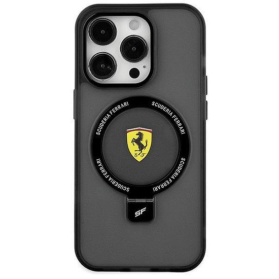 Ferrari FEHMP15SUSCAK iPhone 15 6.1" fekete/fekete keménytokos gyűrűs állvány 2023 kollekció MagSafe