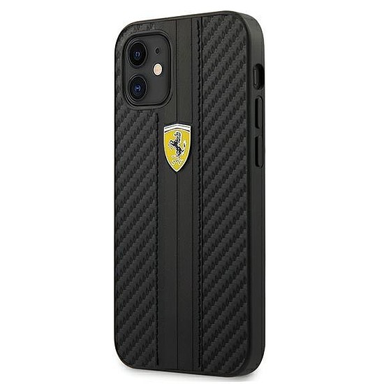 Ferrari FESNECHCP12SBK iPhone 12 mini 5.4 hüvelykes fekete/fekete kemény tok, Track PU Carbon