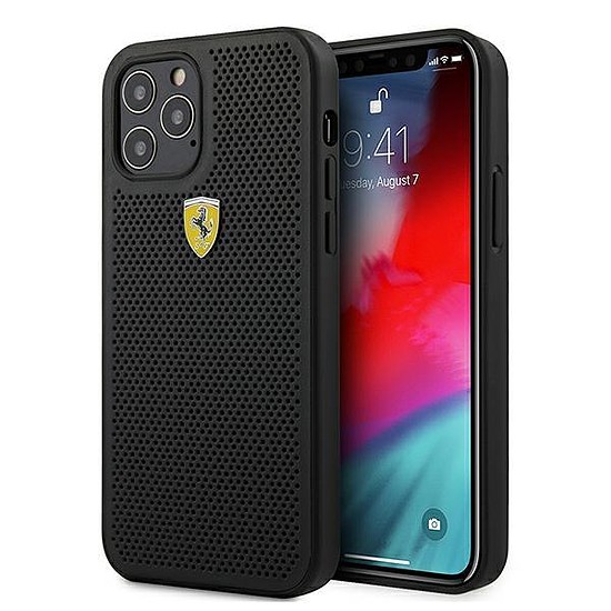 Ferrari FESPEHCP12LBK iPhone 12 Pro Max 6.7" fekete/fekete kemény tok, nyomvonalon perforált