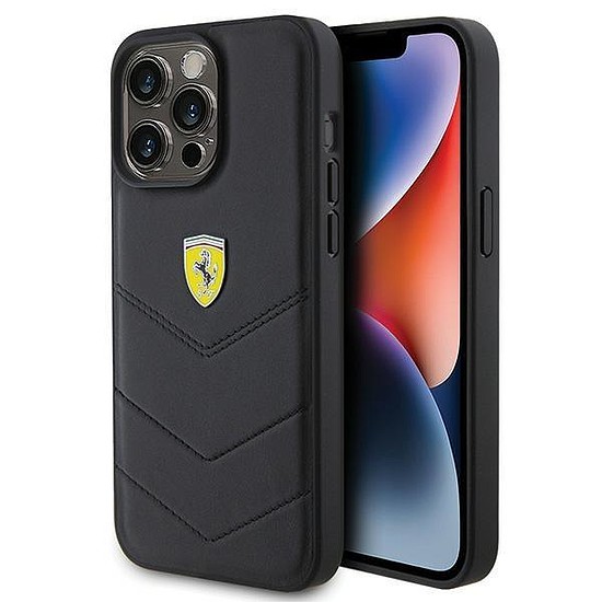 Ferrari steppelt fém logós tok iPhone 15 Pro Max telefonhoz - fekete