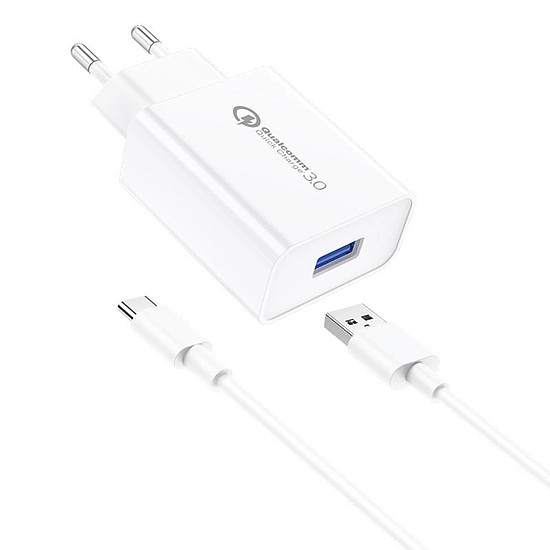 Foneng EU13 fali töltő + USB-USB-C kábel, 3A, fehér (EU13 Type-C)