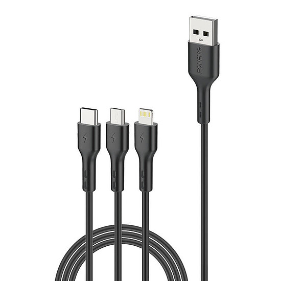 Foneng X36 3 az 1-ben USB - USB-C / Lightning / Micro USB kábel, 2,4 A, 2 m, fekete (X36 3 in 1 / Black)