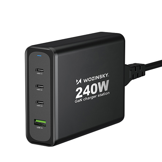 GaN Wozinsky WGCSB 240 W USB-A / 3 x USB-C fali töltő - fekete