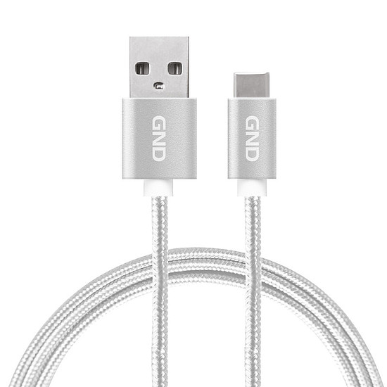 GND USB-A/USB-C kábel, 2 méter, fonott - ezüst szín (GNDUSBAC200MM05)