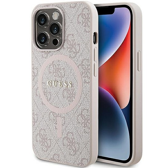 Guess 4G Collection bőr fém logós MagSafe tok iPhone 13 Pro / iPhone 13 telefonhoz - rózsaszín