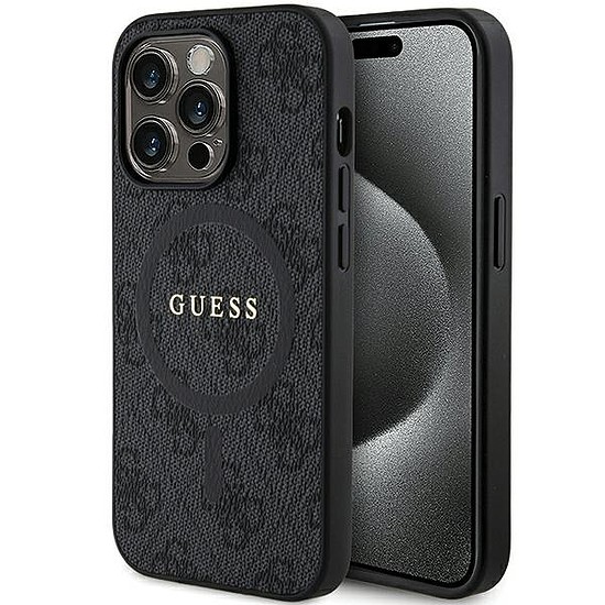 Guess 4G Collection bőr fém logós MagSafe tok iPhone 13 Pro Max telefonhoz - fekete