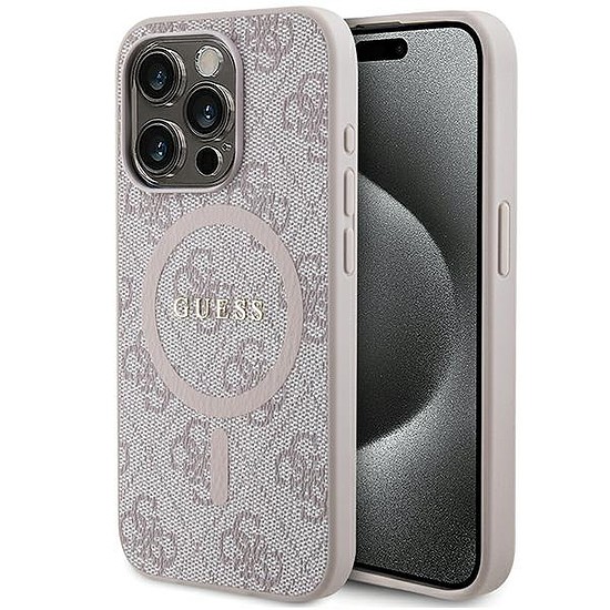 Guess 4G Collection bőr fém logós MagSafe tok iPhone 14 Pro-hoz - rózsaszín