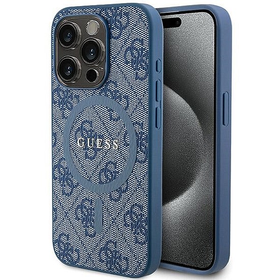 Guess 4G Collection bőr fém logós MagSafe tok iPhone 14 Pro Max telefonhoz - kék