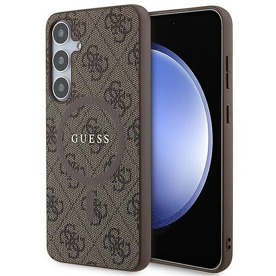 Guess 4G Collection Leather Metal Logo MagSafe tok Samsung Galaxy S24+ telefonhoz - barna