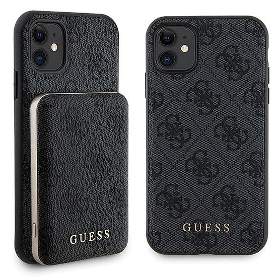 Guess 4G fém logós tokkészlet iPhone 11 + 5000mAh MagSafe power bankhoz - fekete