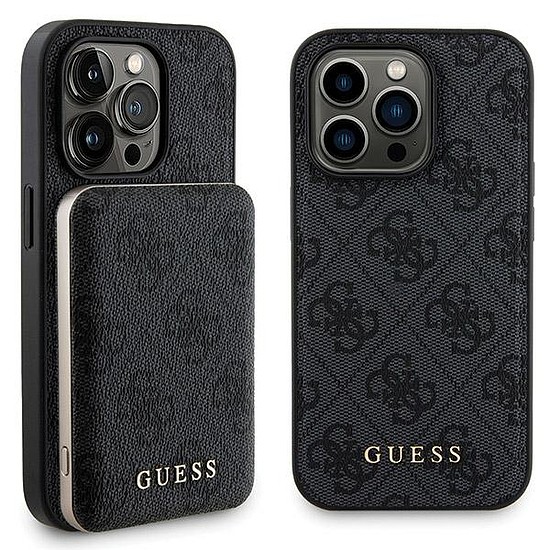 Guess 4G fém logós tokkészlet iPhone 13 Pro + 5000mAh MagSafe power bankhoz - fekete