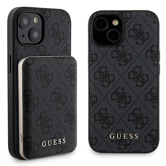 Guess 4G fém logós tokkészlet iPhone 15 + 5000mAh MagSafe power bankhoz - fekete