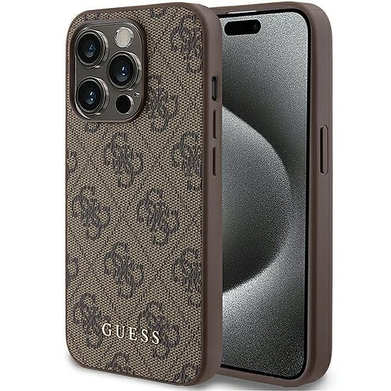 Guess 4G Metal Gold Logo tok iPhone 15 Pro-hoz - barna