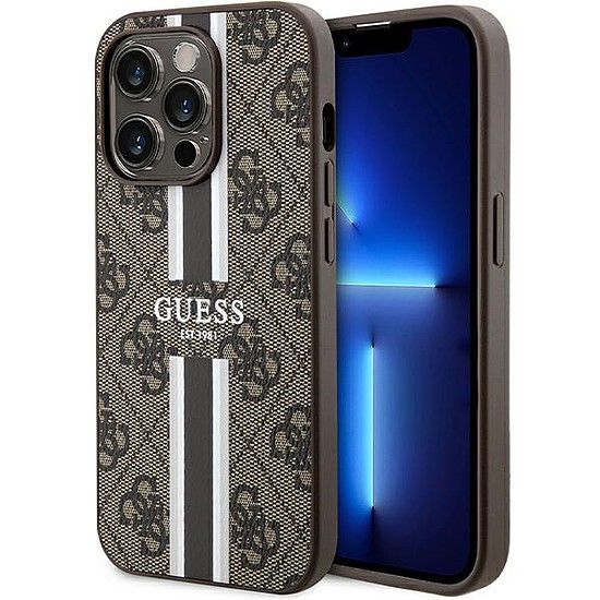 Guess 4G Printed Stripes MagSafe tok iPhone 15 Pro-hoz - barna