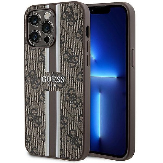 Guess 4G Printed Stripes MagSafe tok iPhone 15 Pro Max készülékhez - barna