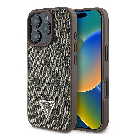 Guess bőr 4G Triangle Strass MagSafe tok iPhone 16 Pro Max telefonhoz - barna