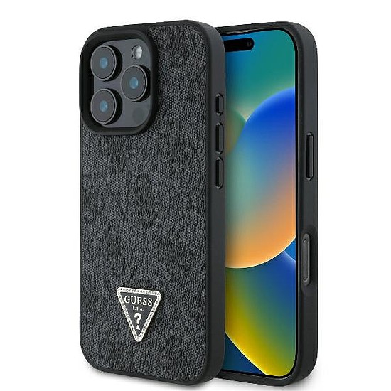 Guess bőr 4G Triangle Strass MagSafe tok iPhone 16 Pro Max telefonhoz - fekete