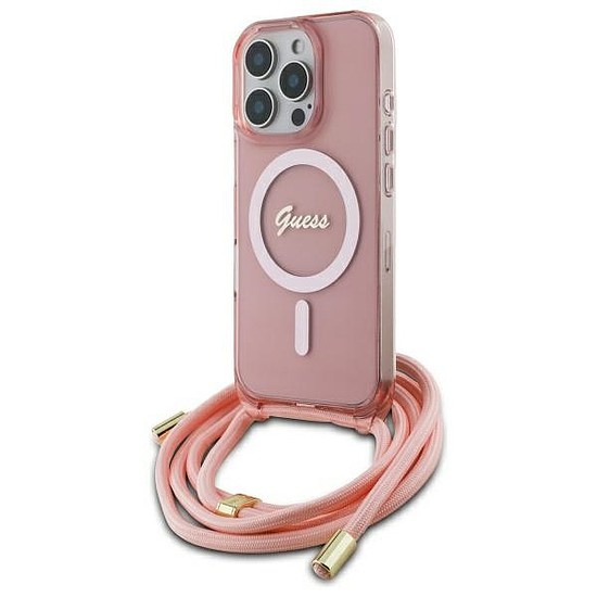 Guess Crossbody Cord Script MagSafe tok iPhone 16 Pro készülékhez - rózsaszín