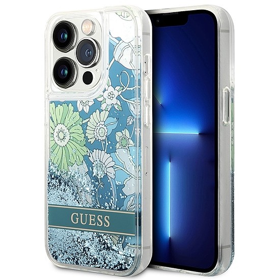 Guess Flower Liquid Glitter tok iPhone 14 Pro Max telefonhoz - zöld