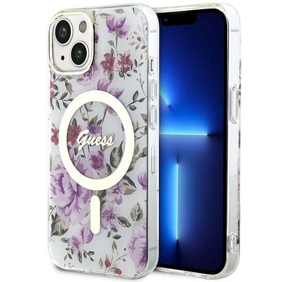 Guess Flower MagSafe tok iPhone 14-hez - átlátszó