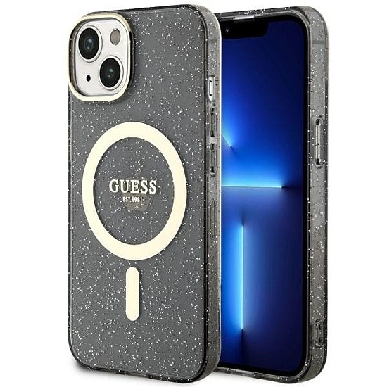 Guess Glitter Gold MagSafe tok iPhone 14-hez - fekete