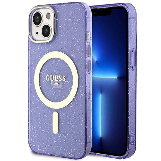 Guess Glitter Gold MagSafe tok iPhone 14-hez - lila