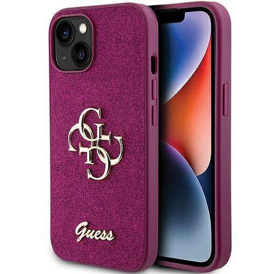 Guess Glitter Script Big 4G tok iPhone 15-höz - lila