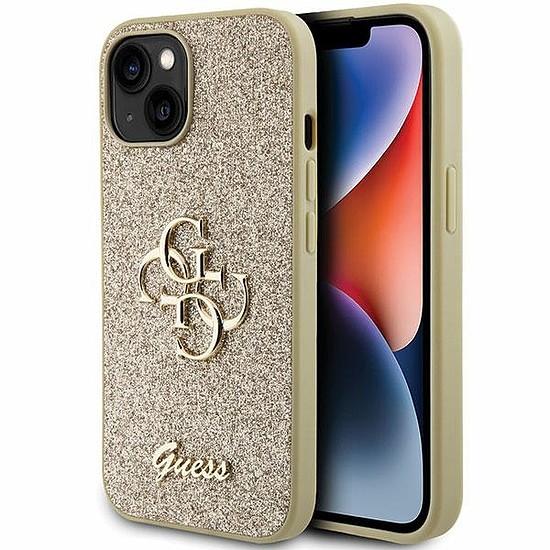 Guess Glitter Script Big 4G tok iPhone 15 Plus-hoz - arany