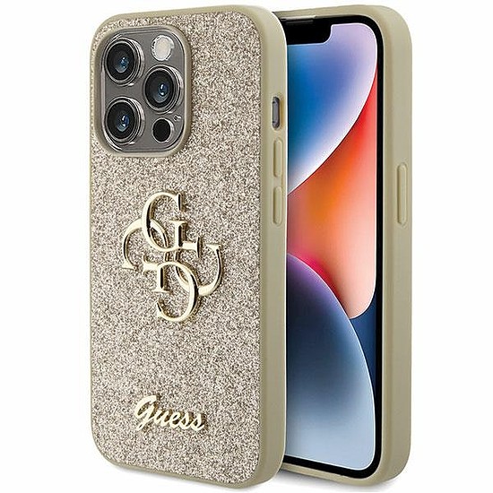 Guess Glitter Script Big 4G tok iPhone 15 Pro-hoz - arany