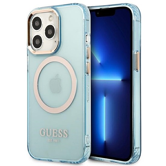 Guess Gold Outline áttetsző MagSafe tok iPhone 13 Pro / iPhone 13 telefonokhoz - kék