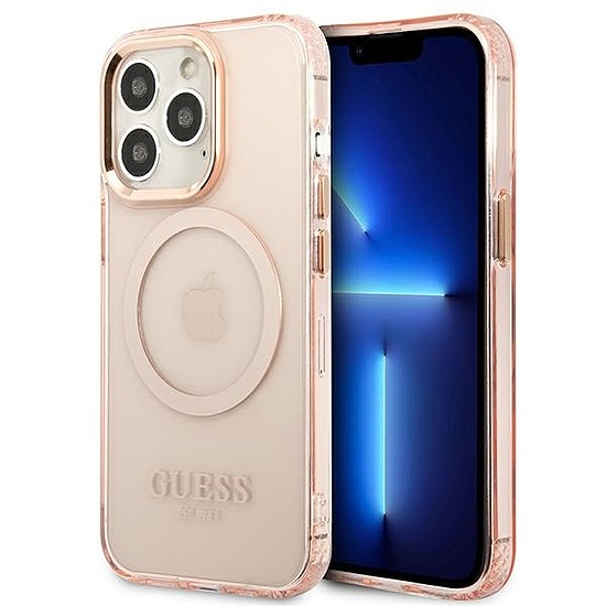 Guess Gold Outline áttetsző MagSafe tok iPhone 13 Pro Max készülékhez - rózsaszín