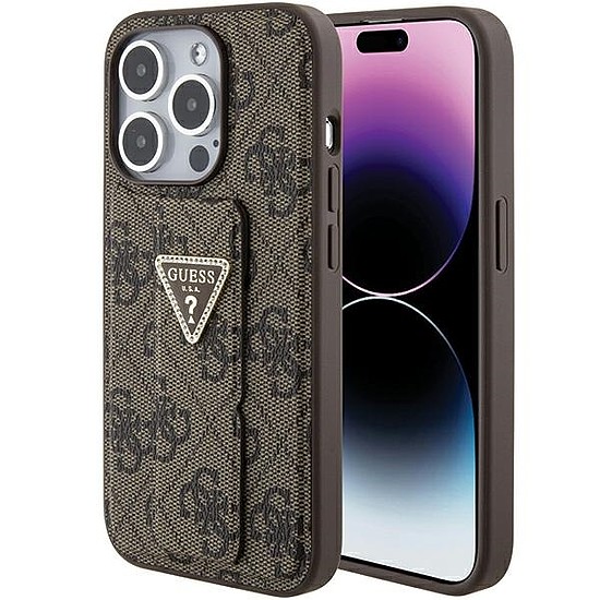 Guess Grip Stand 4G Triangle Strass tok iPhone 15 Pro-hoz - barna