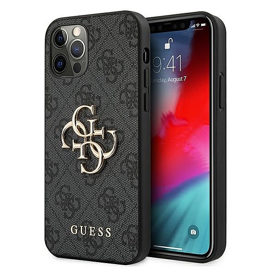 Guess GUHCP12M4GMGGR iPhone 12/12 Pro 6,1" szary/szürke keménytokos 4G nagy fém logó