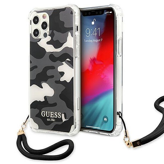 Guess GUHCP12MKSARBK iPhone 12/12 Pro 6.1" fekete/fekete kemény tokos Camo Collection