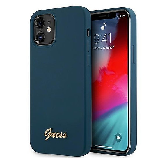 Guess GUHCP12SLSLMGBL iPhone 12 mini 5.4 hüvelykes kék/kék keménytokos fém logó szkript