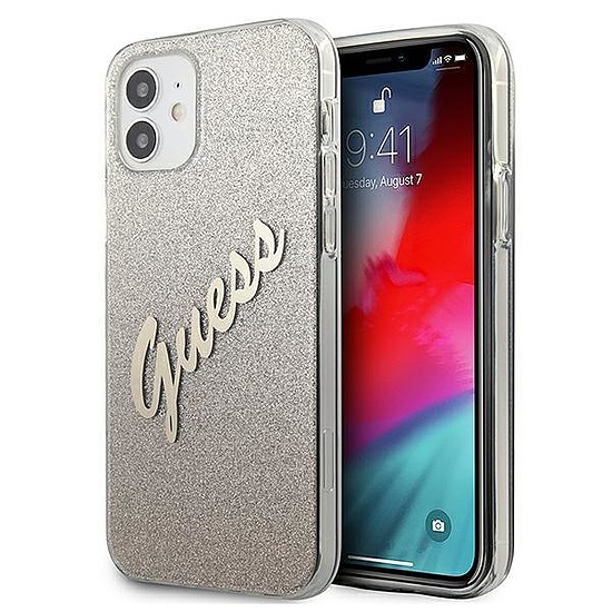 Guess GUHCP12SPCUGLSGO iPhone 12 mini 5,4"-es arany/arany keménytokos Glitter Gradient Script