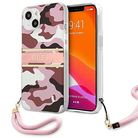 Guess GUHCP13MKCABPI iPhone 13 6.1" rózsaszín/rózsaszín kemény tokos Camo Strap Collection