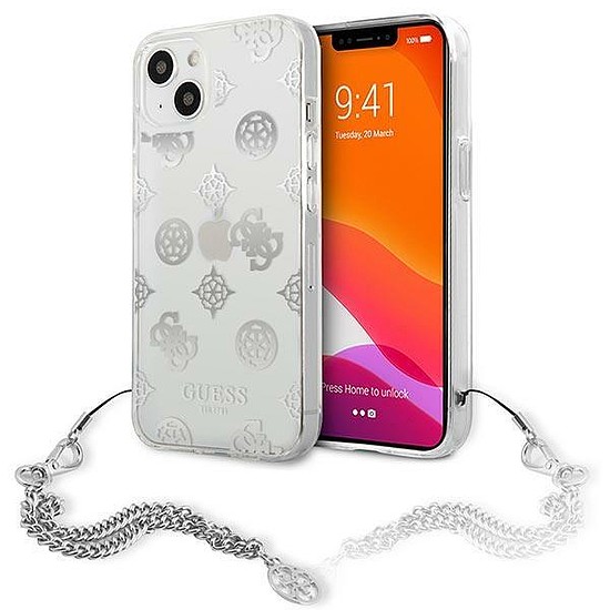 Guess GUHCP13SKPESI iPhone 13 mini 5,4" ezüst/ezüst keménytokos bazsarózsa lánc kollekció