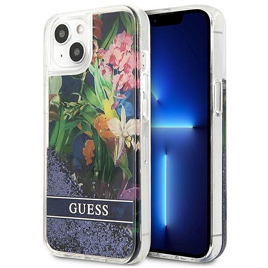 Guess GUHCP13SLFLSB iPhone 13 mini 5,4"-es kék/kék keménytokos, Flower Liquid Glitter