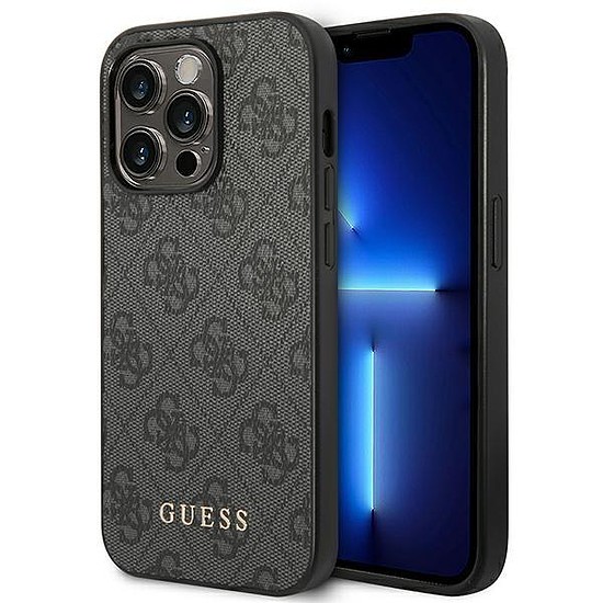 Guess GUHCP14LG4GFGR iPhone 14 Pro 6.1" szürke/szürke kemény tok, 4G fém arany logo