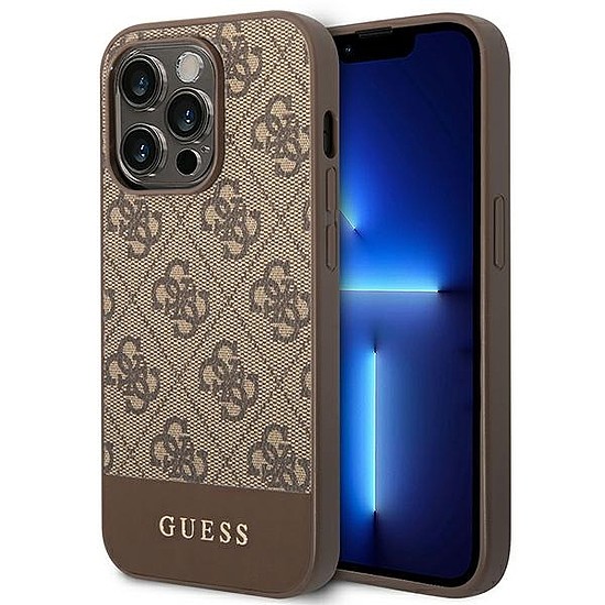 Guess GUHCP14LG4GLBR iPhone 14 Pro 6,1" barna/barna kemény tok, 4G Stripe Collection