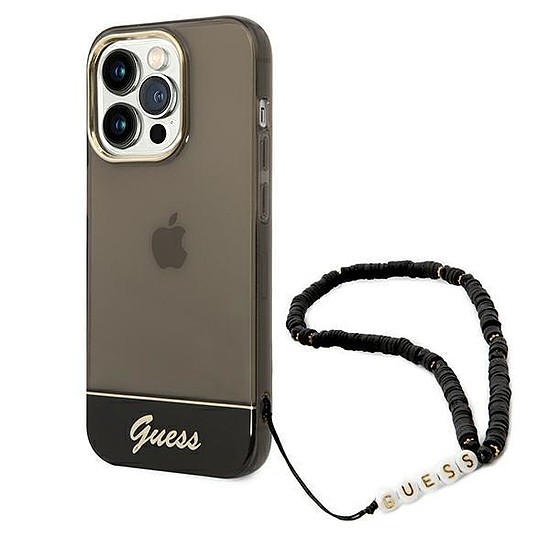 Guess GUHCP14LHGCOHK iPhone 14 Pro 6.1" fekete/fekete keménytokos áttetsző gyöngyszíj