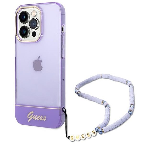 Guess GUHCP14LHGCOHU iPhone 14 Pro 6.1" lila/lila keménytokos áttetsző gyöngyszíj